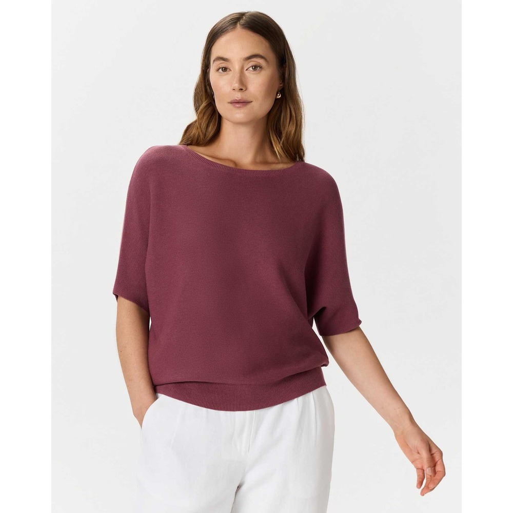 Quince Cotton Cashmere Link Stitch Dolman Sweater Crushed Berry Size L
